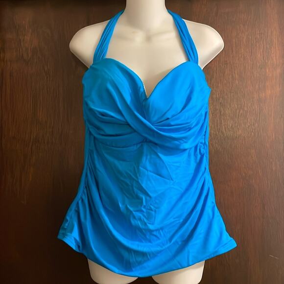 Miraclesuit Brand Women's size 18D Halter Tankini Top Pool Blue Separates - Picture 1 of 7
